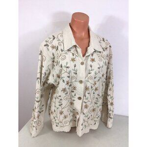 Tantrums Shirt Linen Floral Embroidered Womens Large